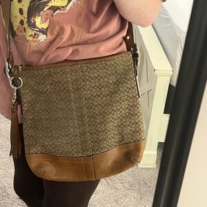 Vintage Coach Signature Brown and Tan Crossbody Bag